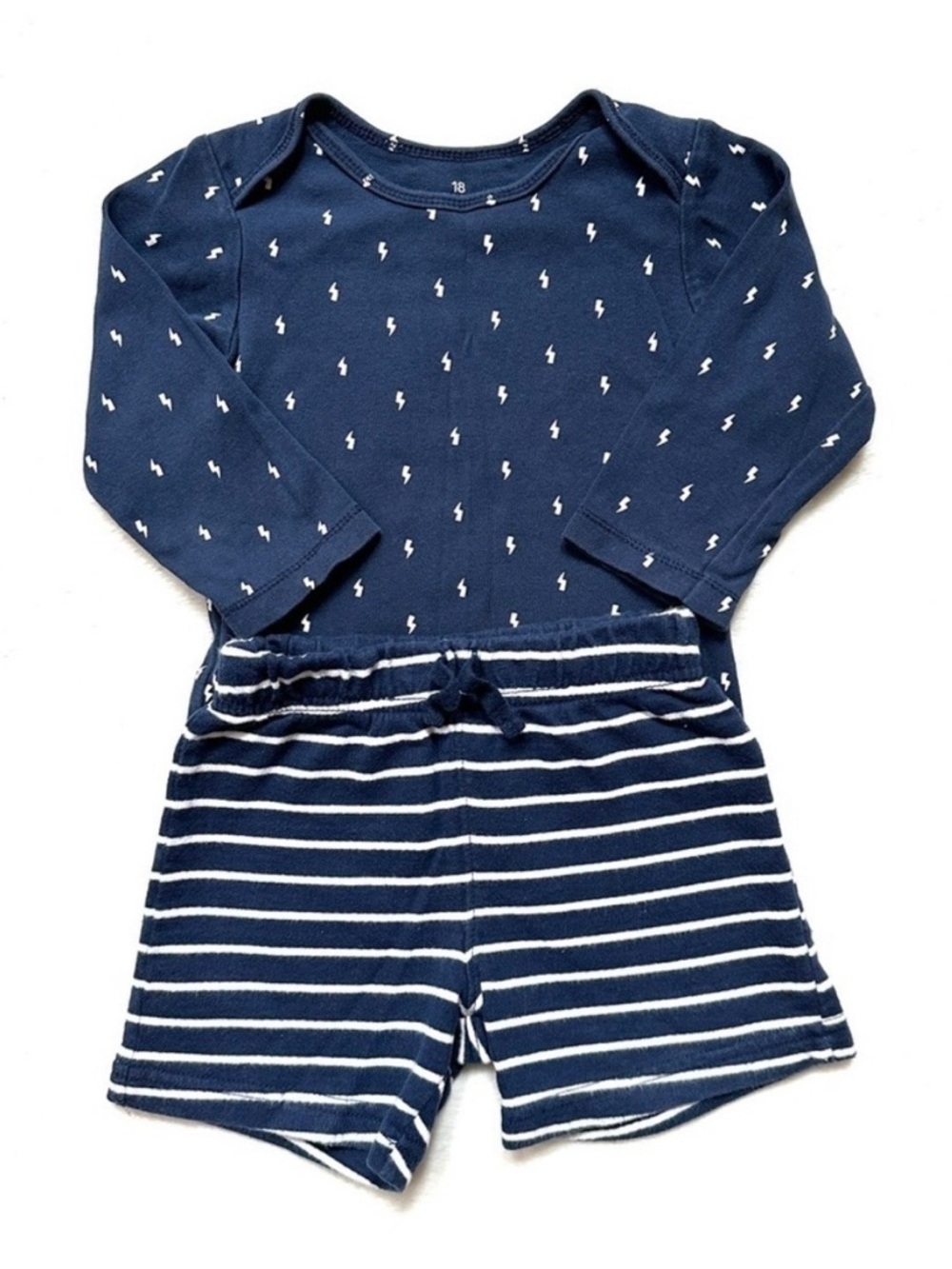 ⭐️ 5 for $25 Navy Blue Baby Outfit with Stripes & Lightning Bolts Size 18 Months